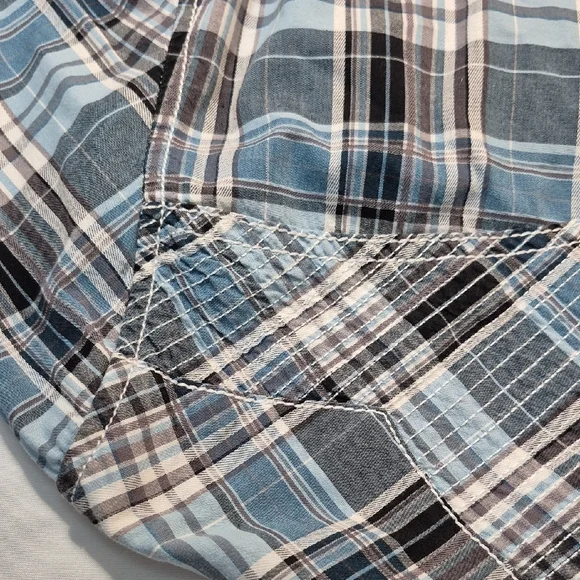 Buckle Black, Long Sleeve Black Label  Blue and Black Plaid Snap Down Mens Shirt - Picture 15 of 16